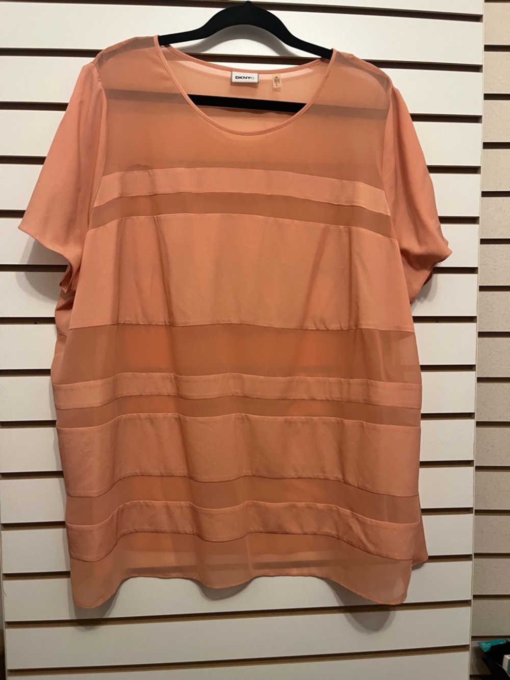 🧡 3/$15 DKNY Peach Tone Sheer Stripe Top